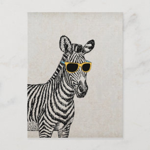 Cool cute funny zebra sketch with trendy glasses postcard