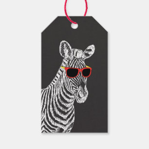 Cool cute funny zebra white sketch with glasses gift tags