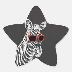 Cool cute funny zebra white sketch with glasses star sticker