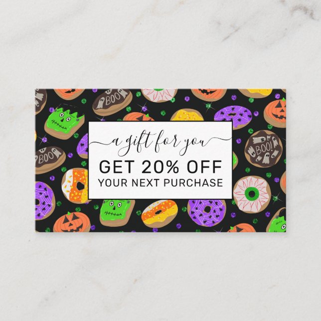 Cool Cute Glitter Confetti Doughnuts Halloween Discount Card (Front)