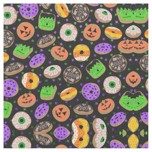 Cool Cute Glitter Confetti Doughnuts Halloween Fabric (Close Up)