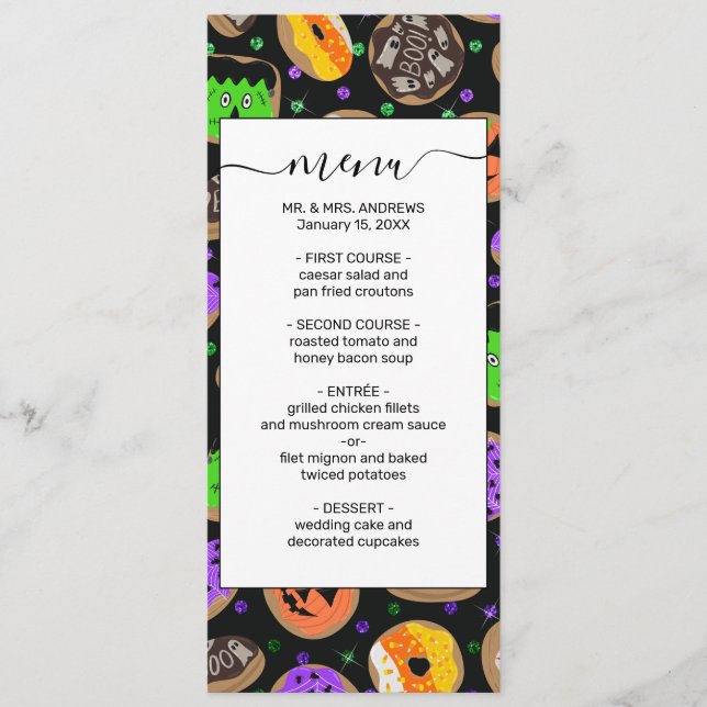 Cool Cute Glitter Confetti Doughnuts Halloween Menu (Front)