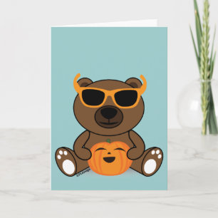 Cool cute Halloween bear sunglasses and pumpkin Card