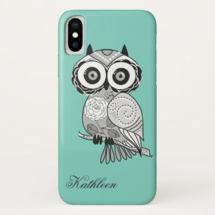 Cool Cute Hipster Vintage Groovy Owl Monogram iPhone X Case