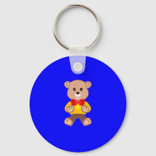 Cool Cute Little Bowtie Teddy Bear on Blue  Key Ring