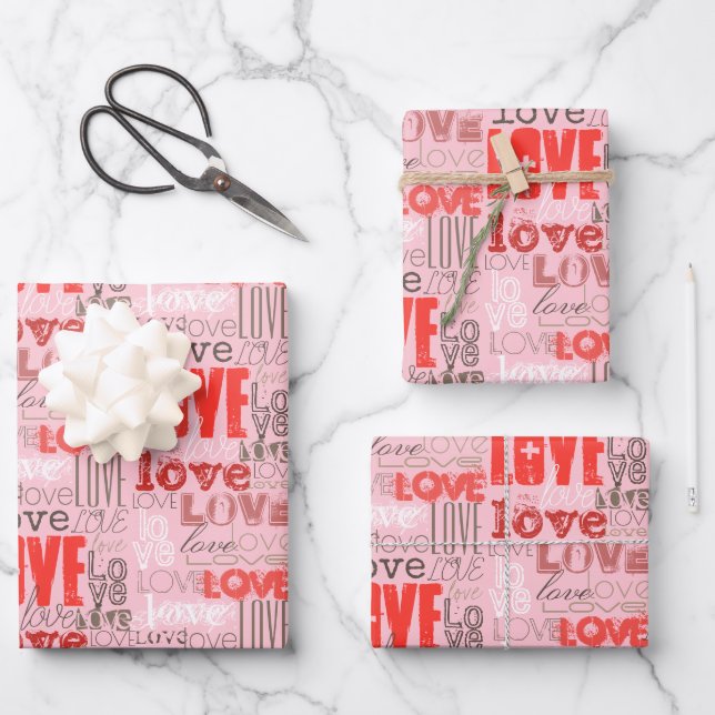 Cool Cute Modern Pink Red Love Words Wrapping Paper Sheet (Front)