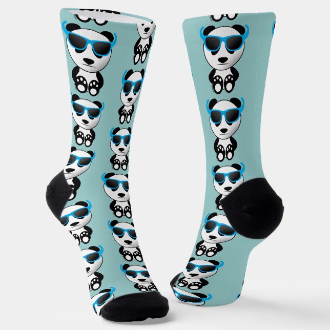 Cool cute panda bear sunglasses blue pattern socks (Angled)
