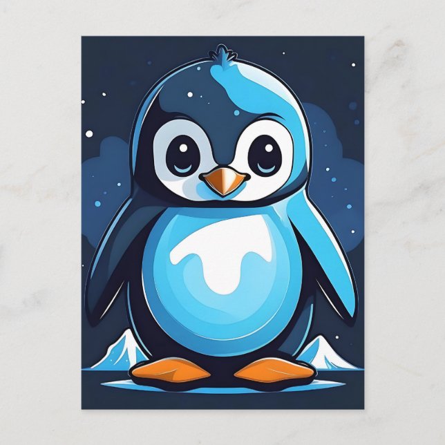 Cool Cute Penguin Blue Postcard (Front)