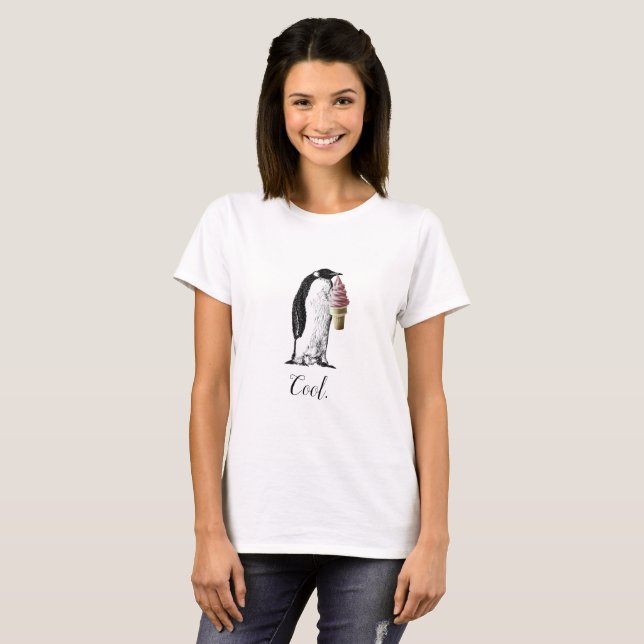 "Cool" Cute penguin eating an ice cream cone T-Shirt (Front Full)