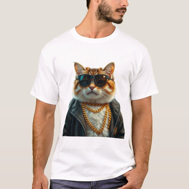 Cool, Cute, Plump, Futuristic Cat T-Shirt (Front)