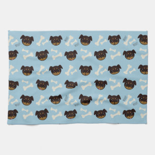 Cool Cute Rottweiler Puppy & Bones Pattern Tea Towel