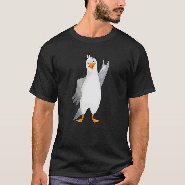 Cool Cute Seagull Ocean Sea Bird Animal Hand Gestu T-Shirt (Front)
