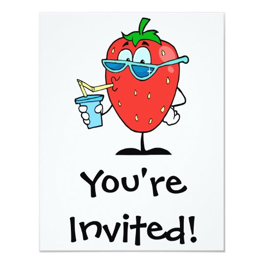 cool cute strawberry character drinking a drink card