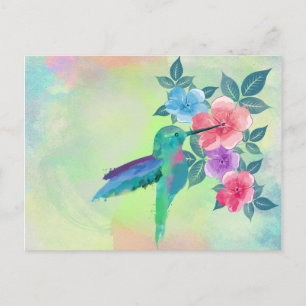 Cool cute trendy  watercolours hummingbird floral postcard