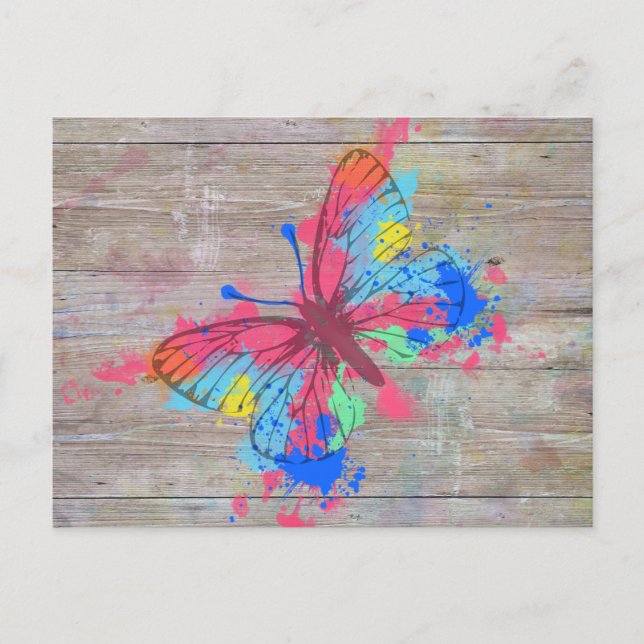 Cool cute watercolours splatters vintage butterfly postcard (Front)