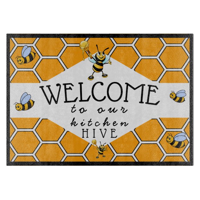 Cool & Cute Welcome To Our Bee Hive Cutting Board (Front)