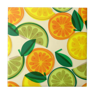 Cool Cutrus pattern in retro colours Yellow Green Ceramic Tile