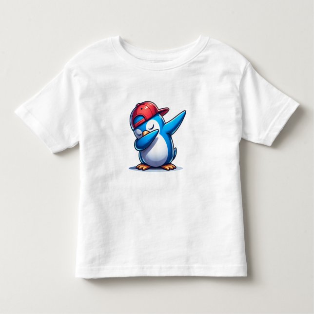 "Cool Dab: Blue Penguin in a Red Cap" Toddler T-Shirt (Front)