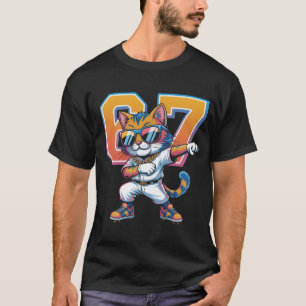 Cool Dabbing Cat 67 Baseball Sports Fan Gift   Fun T-Shirt