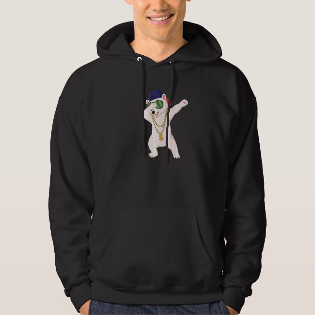 Cool Dabbing Dancing Polar Bear Wear Sunglasses Ha Hoodie (Front)