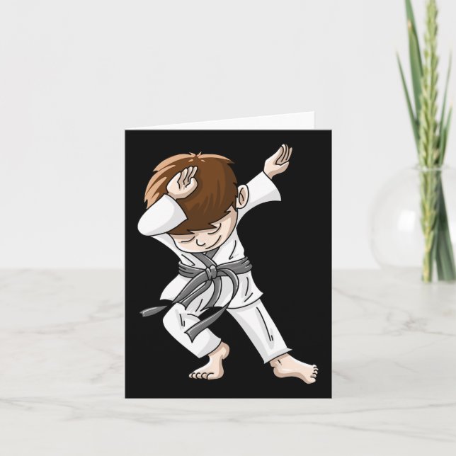 Cool Dabbing Karate Boy Funny Hip-hop Judo Dancing Card (Front)