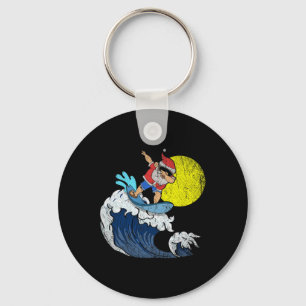 Cool Dabbing Santa Claus Surfing Funny Christmas I Key Ring