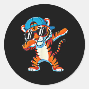 Cool Dabbing Tiger Apparel Cute Animal Men Girls B Classic Round Sticker