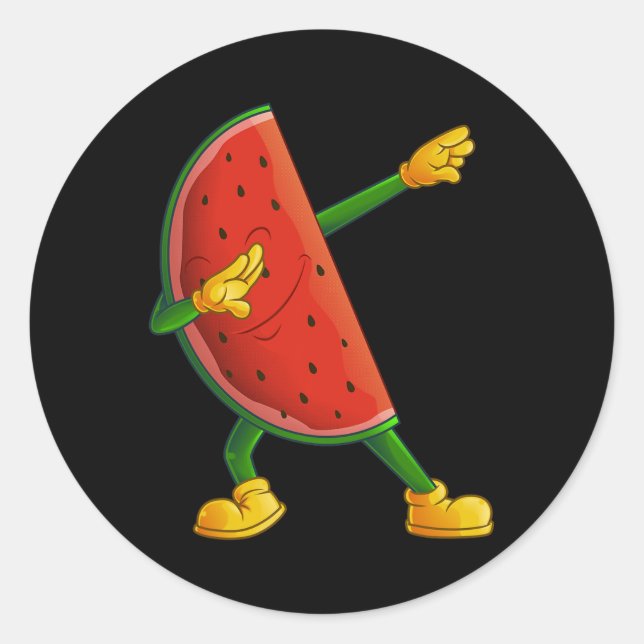 Cool Dabbing Watermelon Funny Fruit Dancing Athlet Classic Round Sticker (Front)