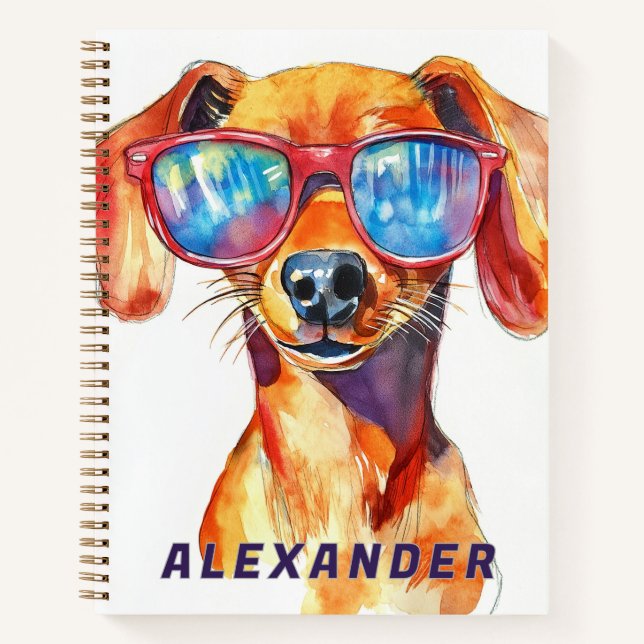 Cool Dachshund Dog Kids Personalised Notebook (Front)
