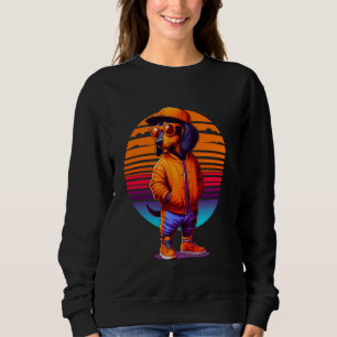 Cool Dachshund Dog Modern Urban Style Sunset Retro Sweatshirt