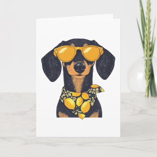 Cool Dachshund Dog Sunglasses Lemons Card (Front)