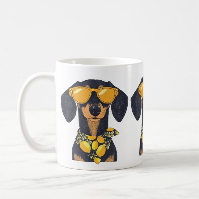 Cool Dachshund Dog Sunglasses Lemons Coffee Mug (Left)