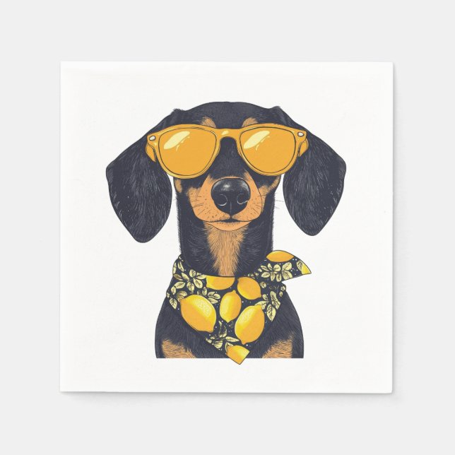 Cool Dachshund Dog Sunglasses Lemons Napkin (Front)