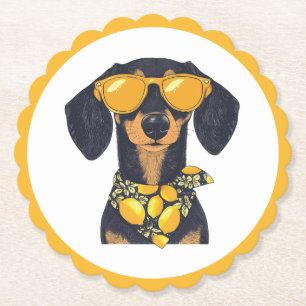 Cool Dachshund Dog Sunglasses Lemons Paper Coaster