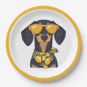 Cool Dachshund Dog Sunglasses Lemons Paper Plate