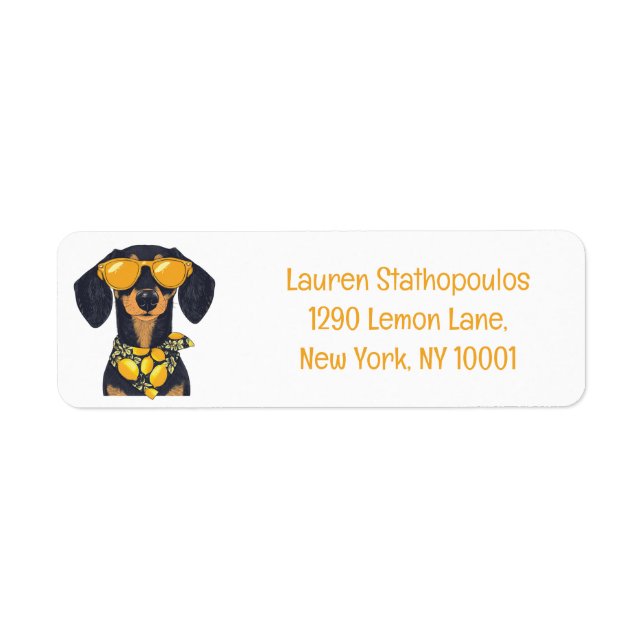 Cool Dachshund Dog Sunglasses Lemons Return Address Label (Front)