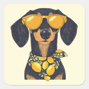 Cool Dachshund Dog Sunglasses Lemons Square Sticker