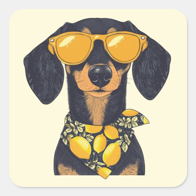Cool Dachshund Dog Sunglasses Lemons Square Sticker (Front)