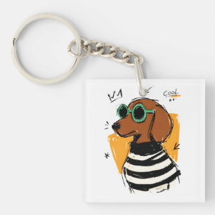 Cool Dachshund Dog with Sunglasses Key Ring