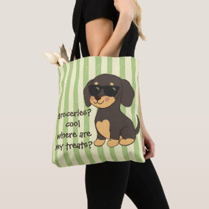 Cool Dachshund Sunglasses Funny Dog Green Stripes Tote Bag
