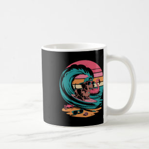 Cool Dachshund Surfing Wave With Flamingo And Suns Coffee Mug