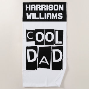 Cool Dad Custom Name Modern Black and White Beach Towel