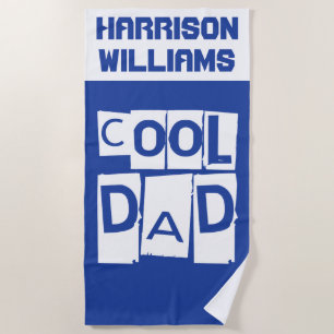 Cool Dad Custom Name Modern Blue and White Beach Towel