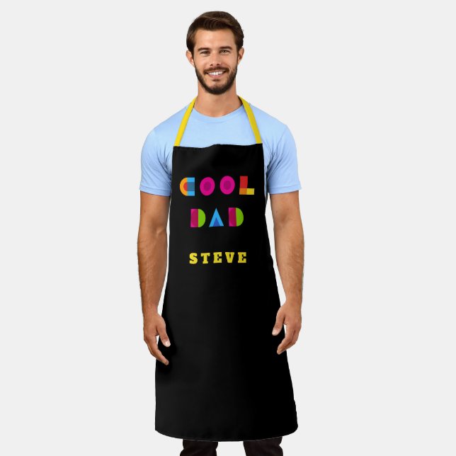 Cool Dad Fun Colourful Typography Name Black Apron (Worn)