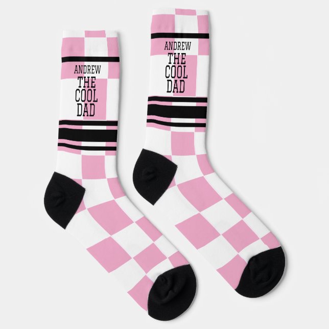 Cool Dad Personalised Chequered Pink  Socks (Right)