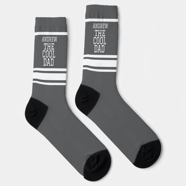Cool Dad Personalised Grey Striped Socks (Right)