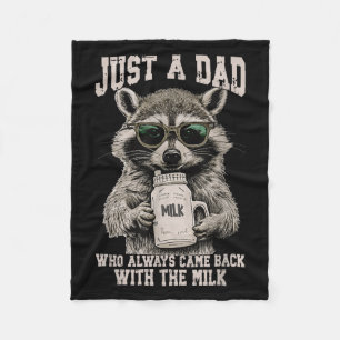 Cool Dad Racoon With Milk Funny Quote Fleece Blanket