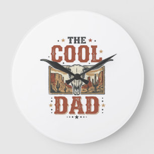 Cool Dad Western Longhorn Skull Vintage Shirt Desi Large Clock