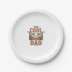 Cool Dad Western Longhorn Skull Vintage Shirt Desi Paper Plate
