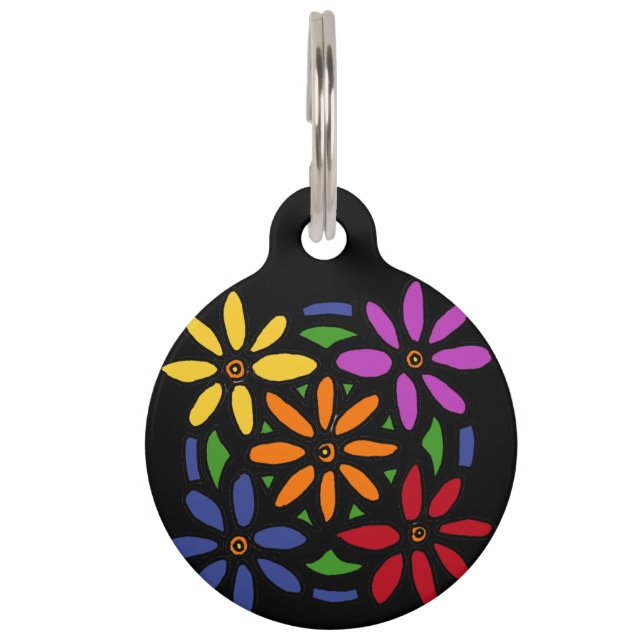 Cool Daisy Floral Art Abstract Pet Tag (Front)